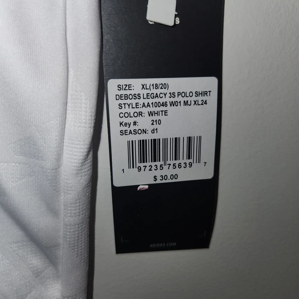 Adidas Deboss Legacy 3S Polo Shirt White Black Boys‎ XL Regular Fit